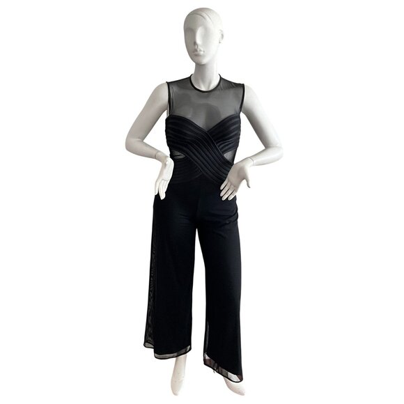 Tadashi Illusion Wide Leg Jumpsuit Black L - Picture 1 of 12